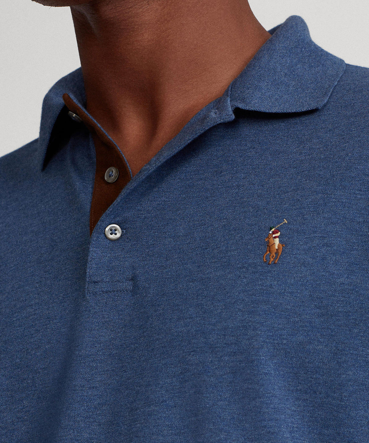 Polo Ralph Lauren Long Sleeve Soft Touch Cotton Polo - Derby Blue, Men's Big & Tall