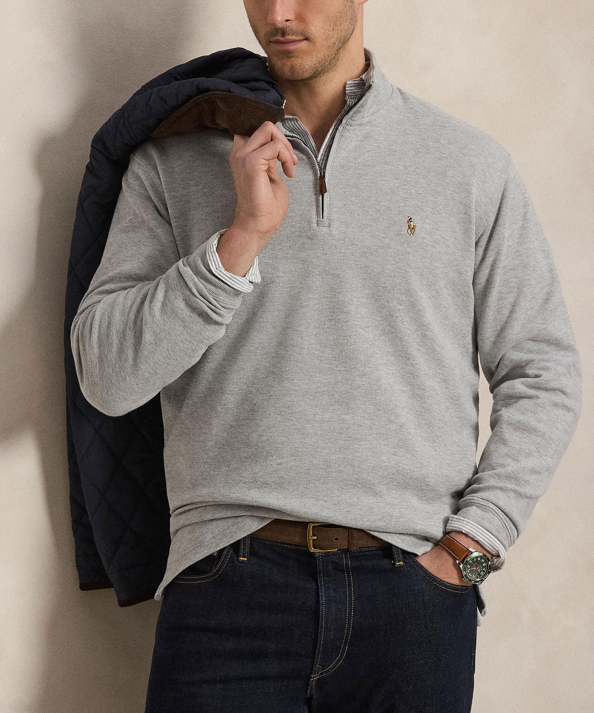 Polo Ralph Lauren Estate Rib Half-Zip Pullover - Grey, Men's Big & Tall