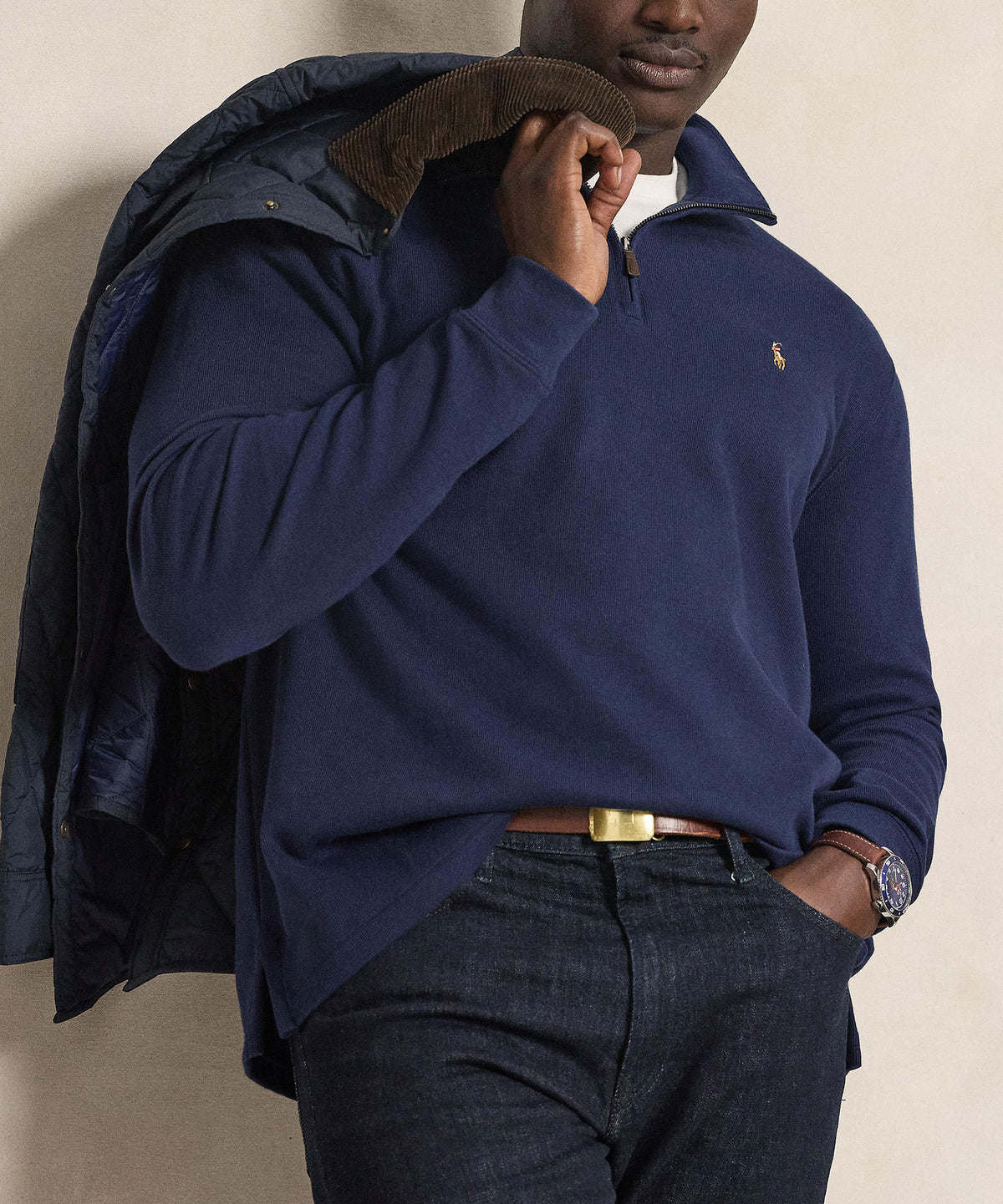 Polo Ralph Lauren Estate Rib Half-Zip Pullover - Navy, Men's Big & Tall