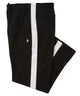 Black interlock track pants with white side stripe, drawstring waist, Polo logo