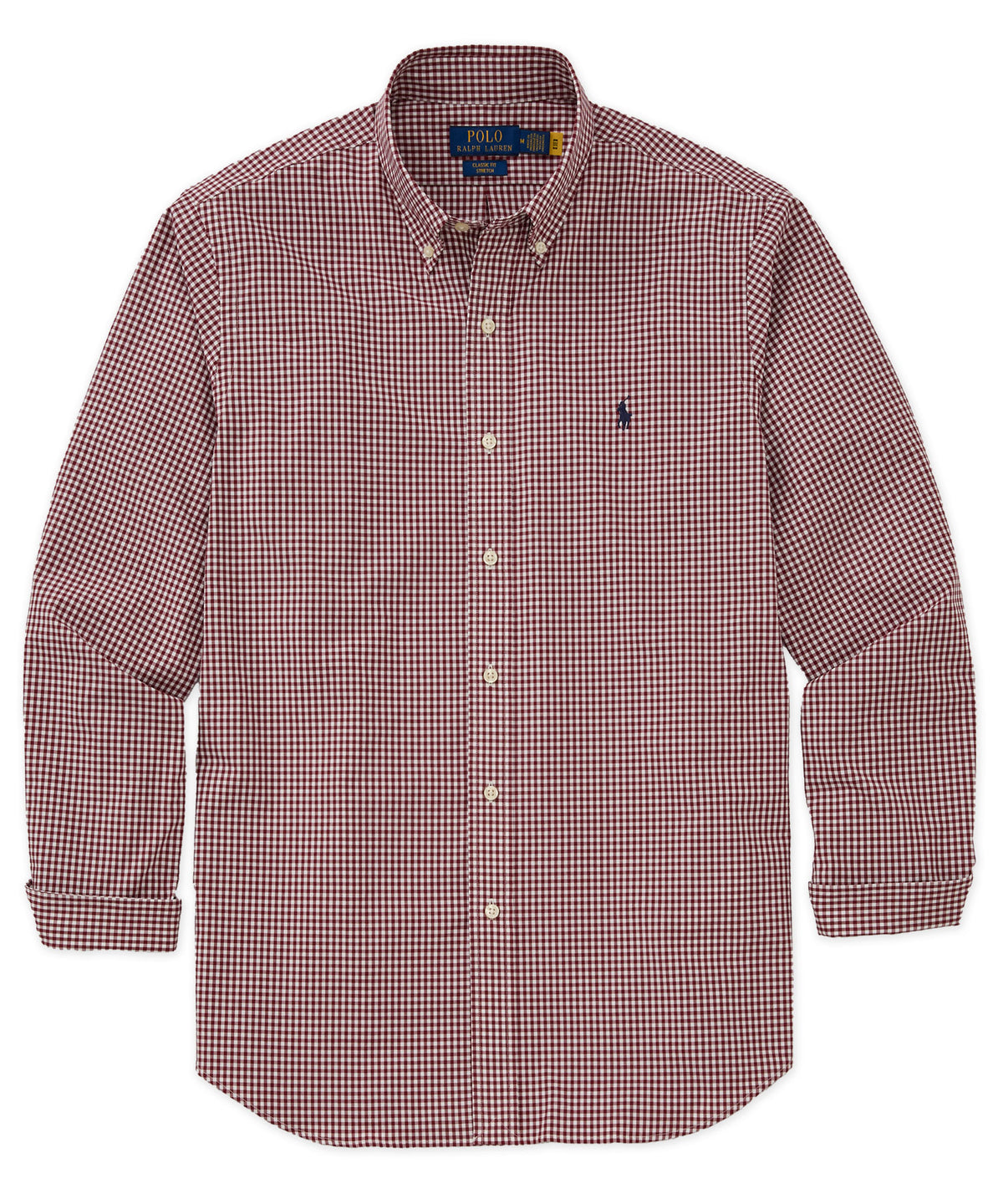 Polo Ralph Lauren Long Sleeve Poplin Shirt - Wine/White, Men's Big & Tall