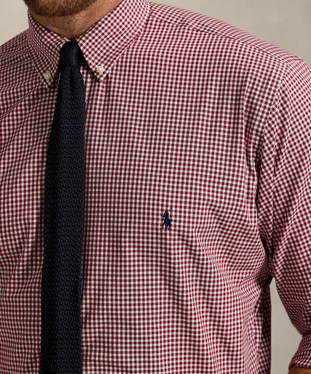Polo Ralph Lauren Long Sleeve Poplin Shirt - Wine/White, Men's Big & Tall