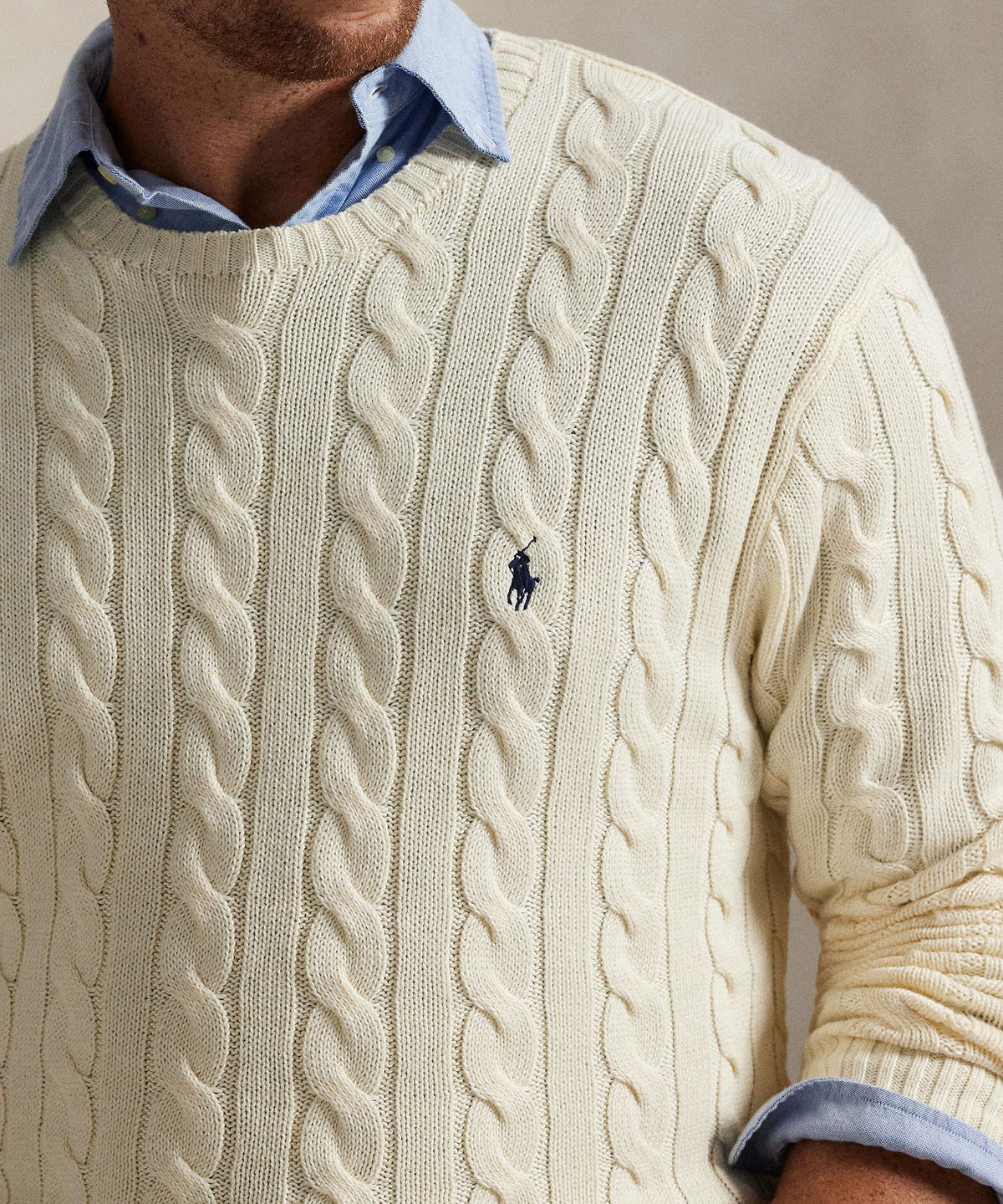 Polo Ralph Lauren Cotton Cable Crew Neck Sweater - Andover Cream, Men's Big & Tall