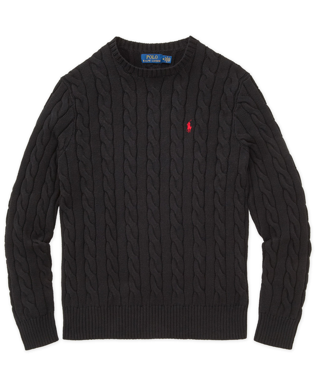 Polo Ralph Lauren Cotton Cable Crew Neck Sweater - Polo Black, Men's Big & Tall