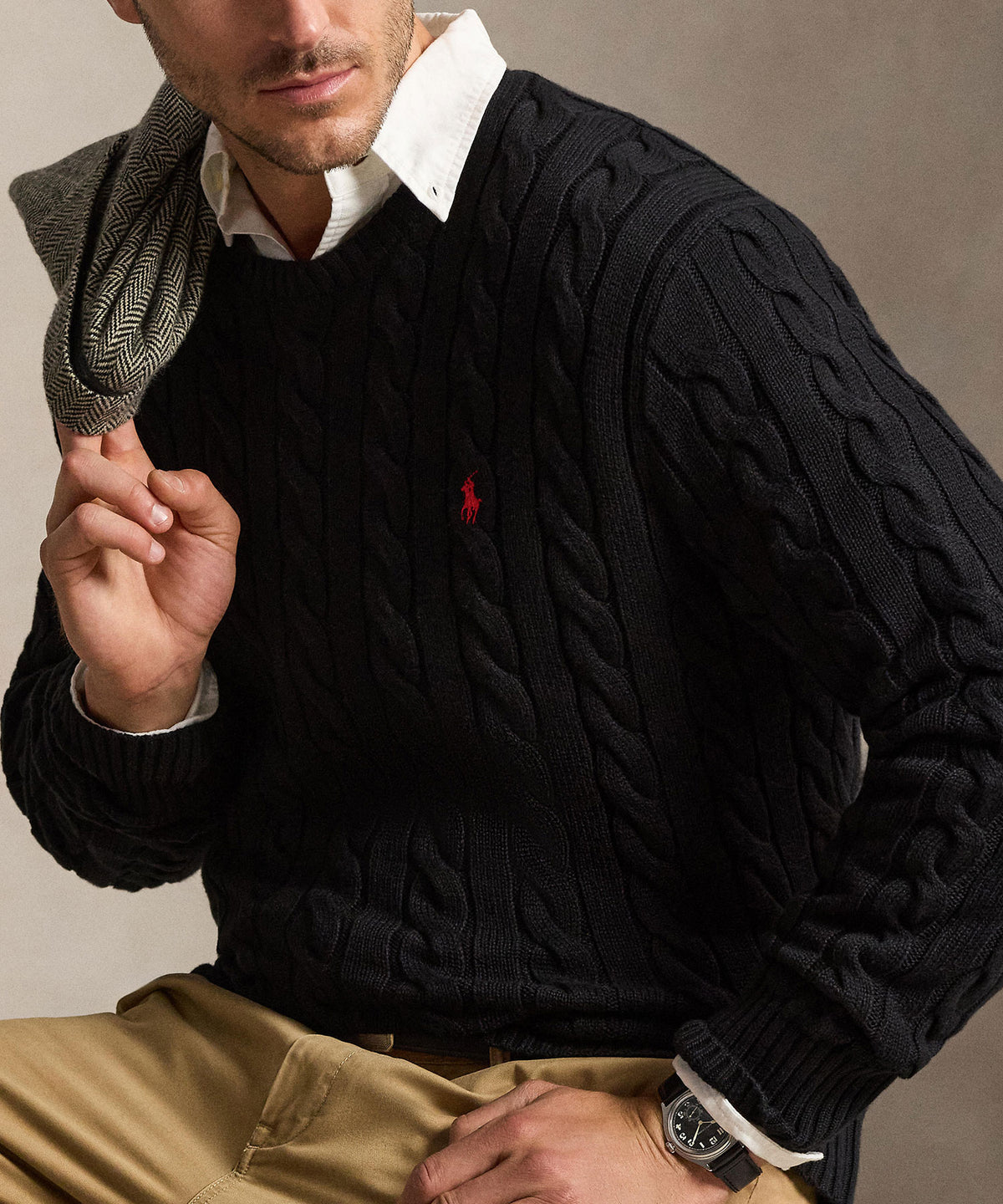 Polo Ralph Lauren Cotton Cable Crew Neck Sweater, Men's Big & Tall