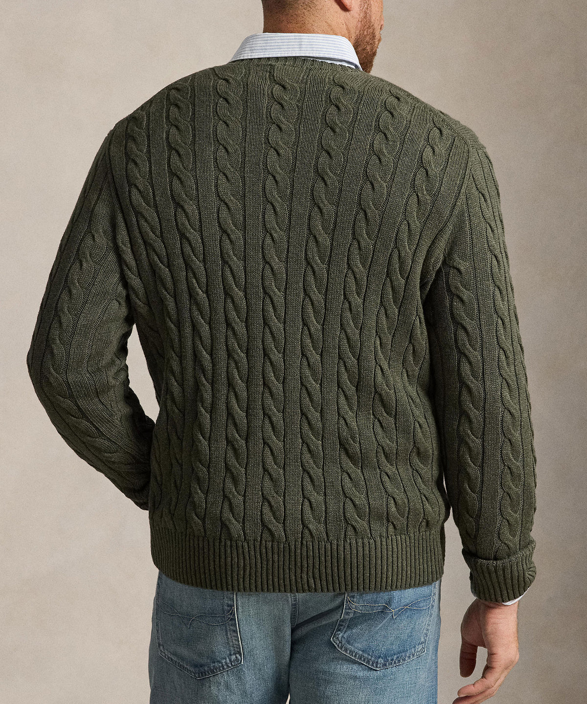 Polo Ralph Lauren Cotton Cable Crew Neck Sweater - Olive Shrub Heather, Men's Big & Tall