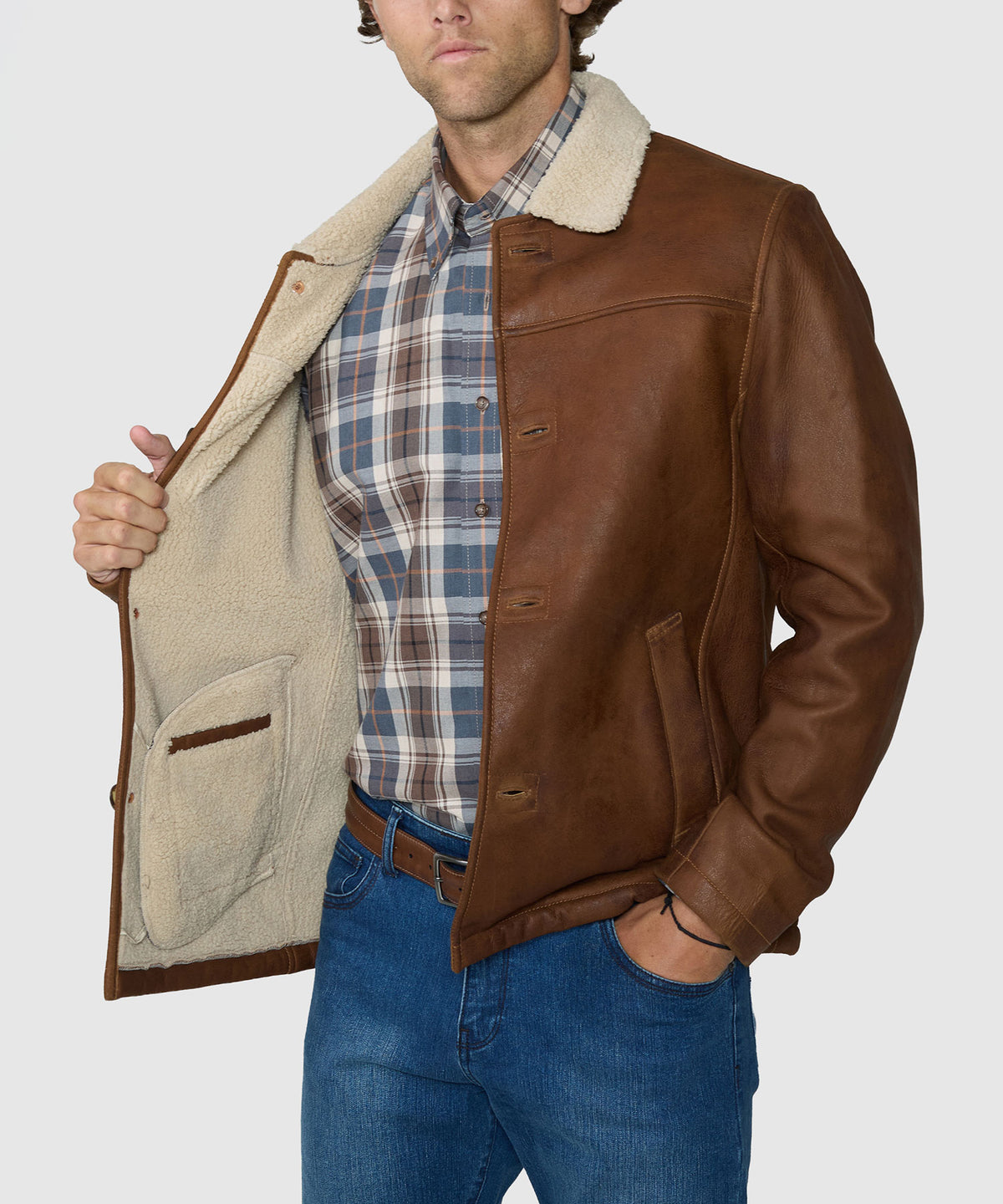 Westport Black Hip Length Leather Jacket, Men's Big & Tall