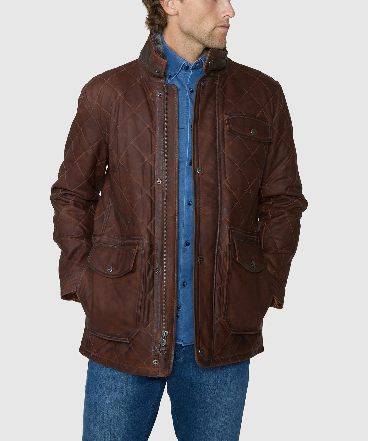 Westport Black Waxed Goat Suede Leather Jacket - Bourbon, Men's Big & Tall