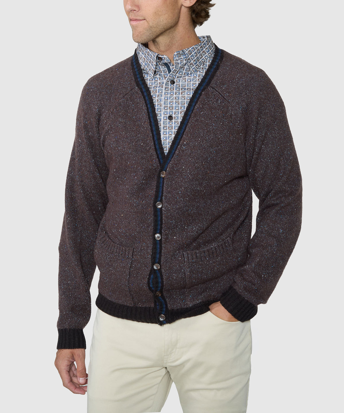 Westport Black Pocket Tweed Cardigan - Chocolate, Men's Big & Tall