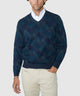 Men's v-neck diamond-knit sweater in dark teal/blue, long sleeves with ribbed hem - Forest