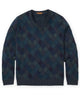 Men's v-neck textured diamond sweater, dark teal/blue with ribbed cuffs and hem - Forest