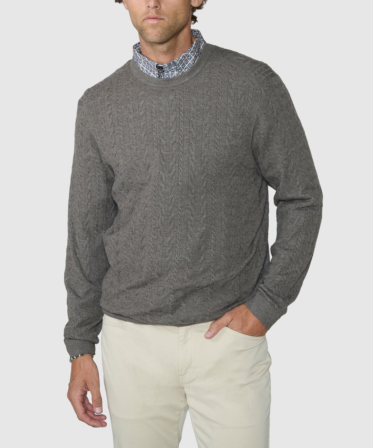 Westport Black Sanded Twist Cable Crew Sweater - Leaf, Men's Big & Tall