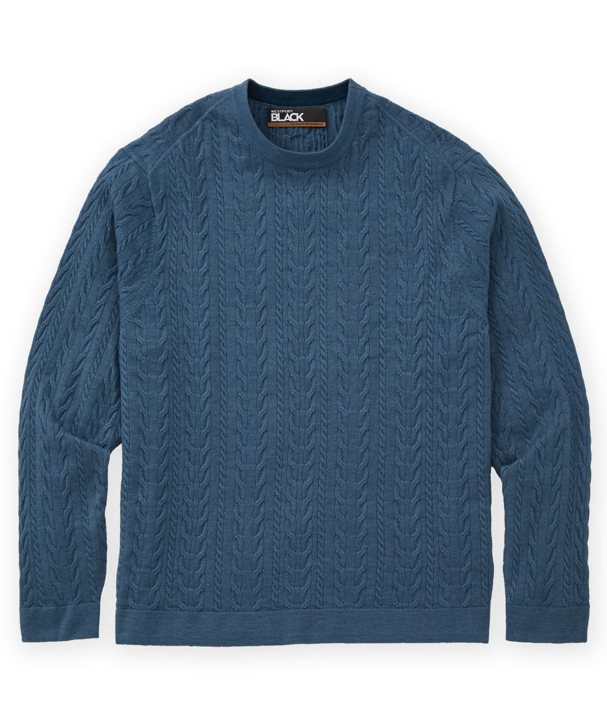 Westport Black Sanded Twist Cable Crew Sweater - Slate Blue, Men's Big & Tall