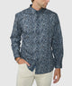 Men's blue patch-print sport shirt, point collar and button front - Eucalyptus