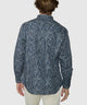 Men's blue patch-print sport shirt, back view with long sleeves - Eucalyptus