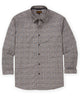 Sport shirt with blue-gray quad square print, button-front, long sleeves, spread collar. - Blue Grey