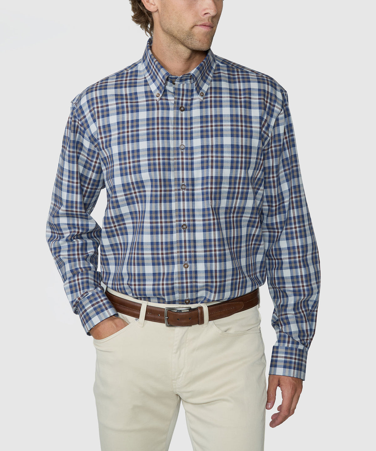 Westport Black Long Sleeve Button-Down Collar Cotton Wool Sport Shirt, Men's Big & Tall