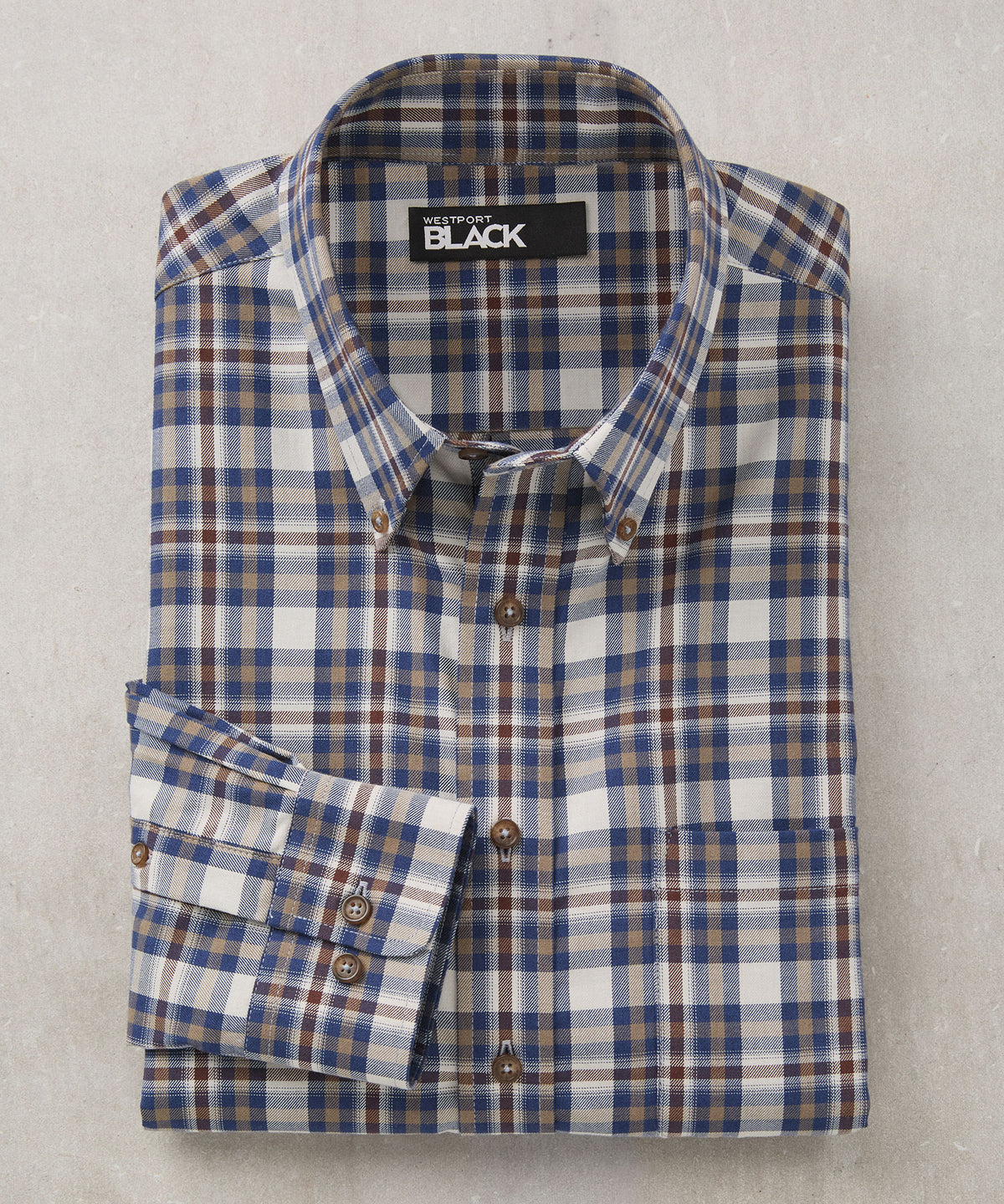 Westport Black Long Sleeve Button-Down Collar Cotton Wool Sport Shirt, Men's Big & Tall