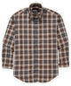 Men's plaid long-sleeve button-down shirt with brown, blue, and tan checks - Brown Multi