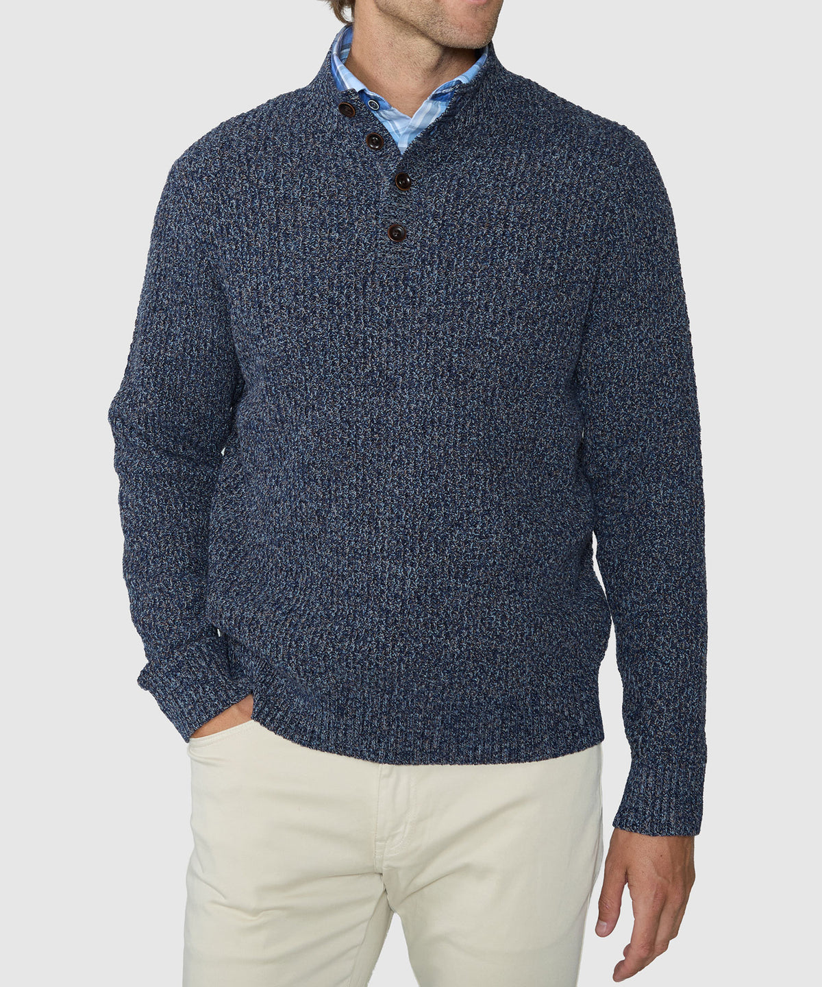 Westport Black Brentwood Chenille Button Mock Sweater - Navy, Men's Big & Tall
