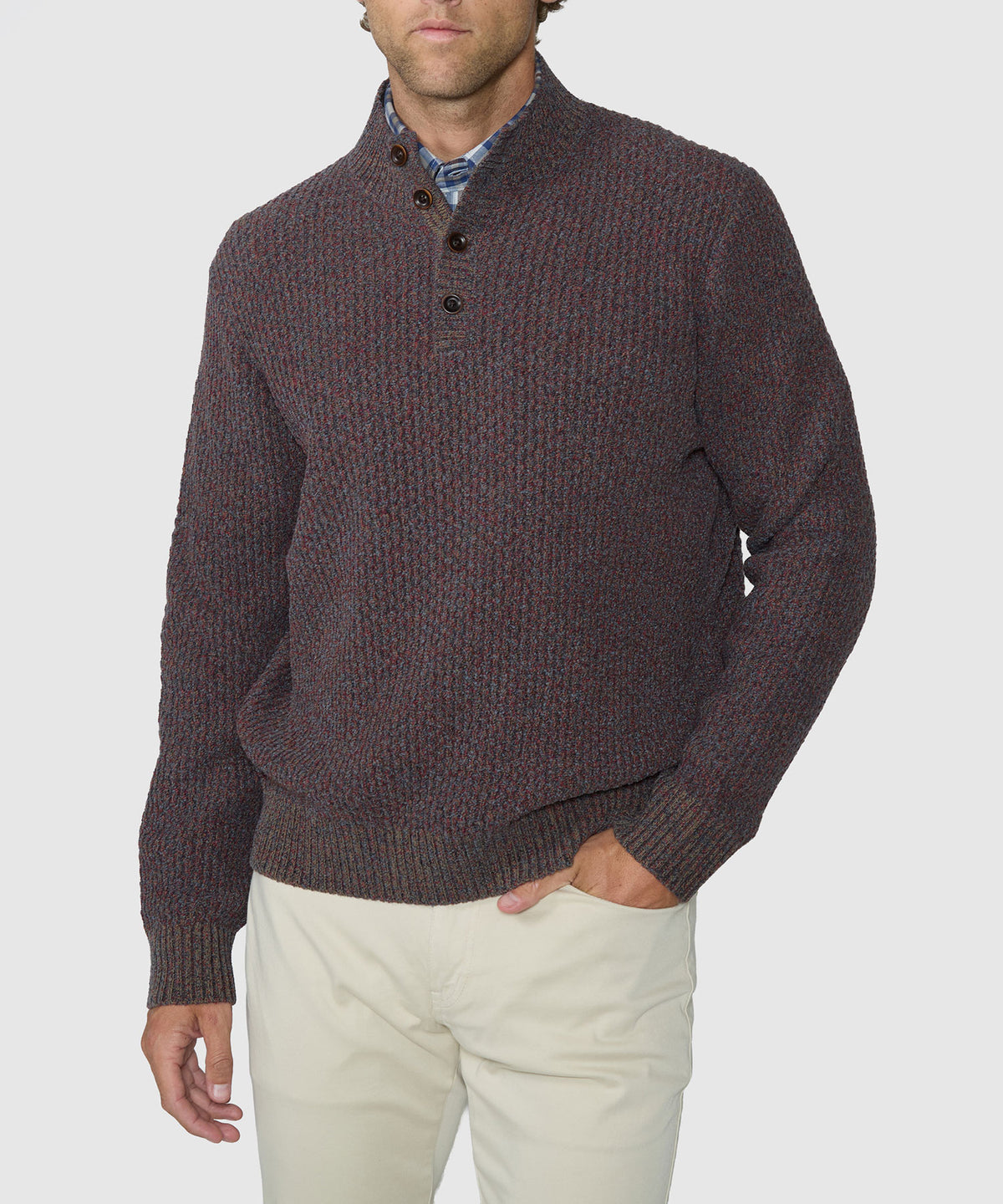Westport Black Brentwood Chenille Button Mock Sweater - Rust, Men's Big & Tall