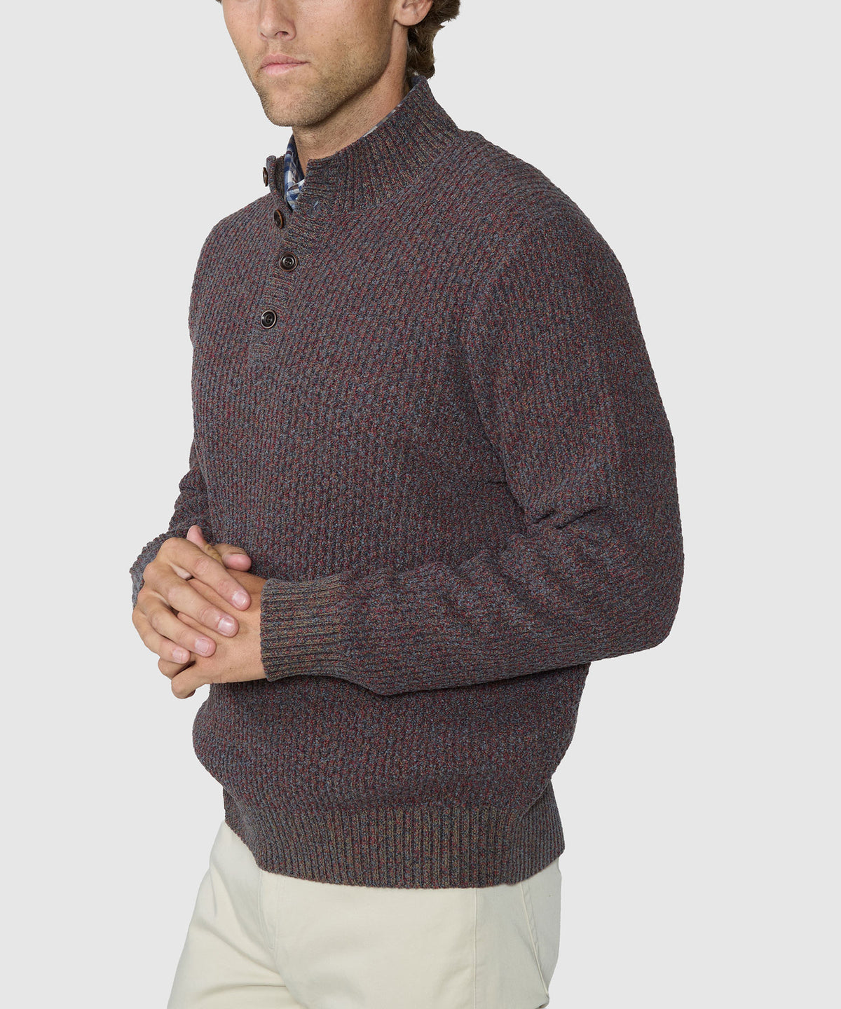 Westport Black Brentwood Chenille Button Mock Sweater - Rust, Men's Big & Tall