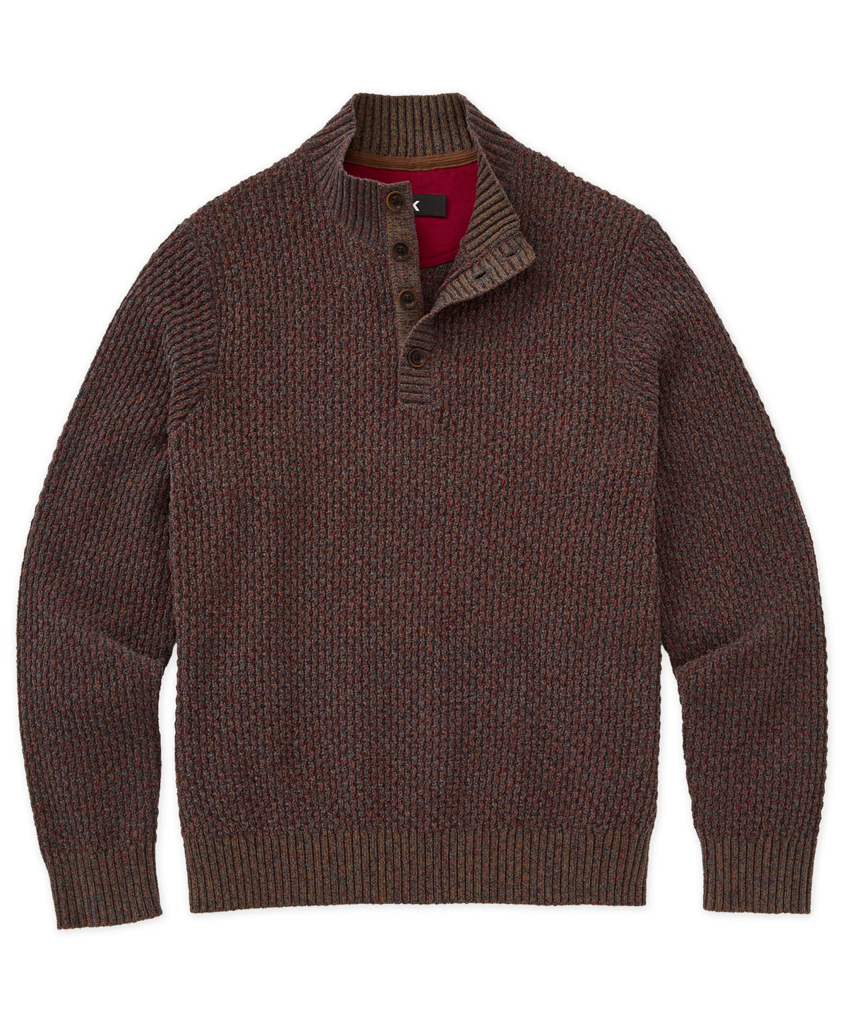Westport Black Brentwood Chenille Button Mock Sweater - Rust, Men's Big & Tall