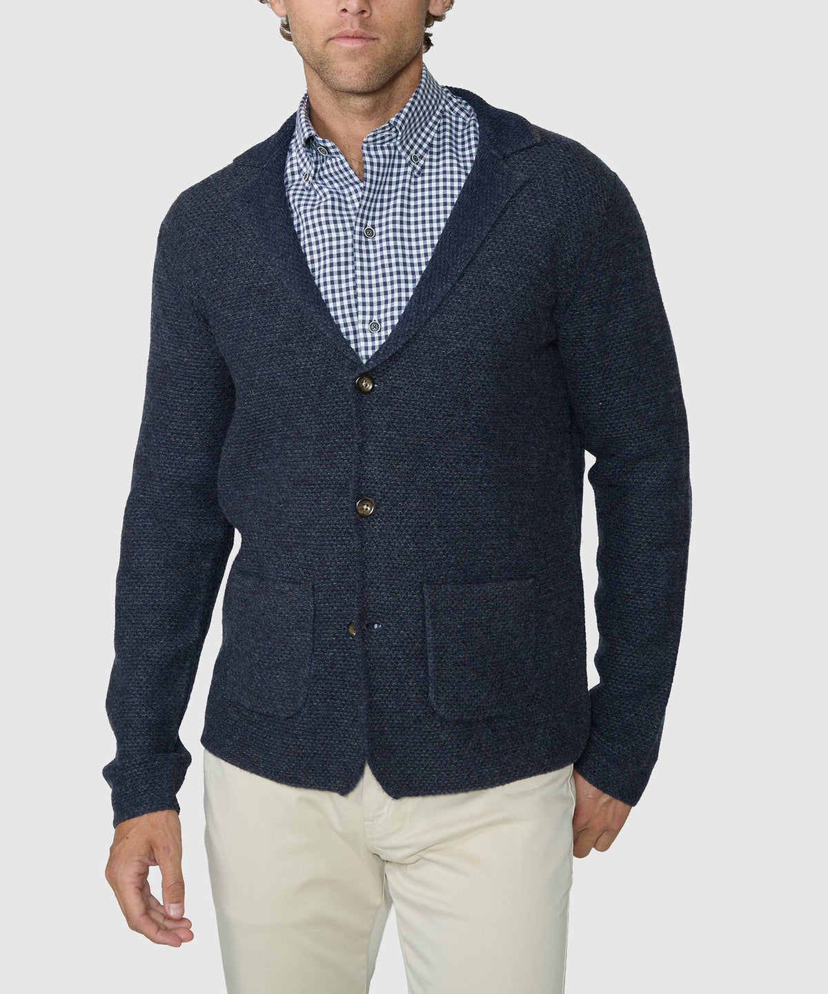 Westport Black Tribeca Popcorn Stitch Blazer - Navy, Men's Big & Tall
