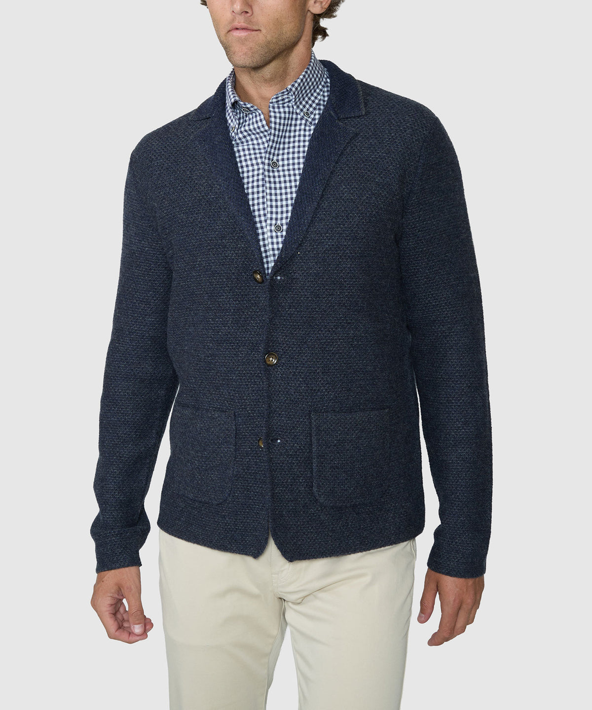 Westport Black Tribeca Popcorn Stitch Blazer - Navy, Men's Big & Tall