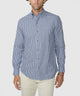 Men's long-sleeve button-down sport shirt, navy and white gingham check, front