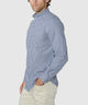Men's long-sleeve button-down sport shirt, navy and white gingham check, side view