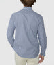 Men's long-sleeve button-down sport shirt, navy and white gingham check, back view