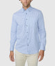 Men's blue check long-sleeve button-down shirt with button front, modeled fit