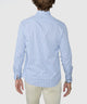 Men's blue check long-sleeve button-down shirt, back view with yoke seam