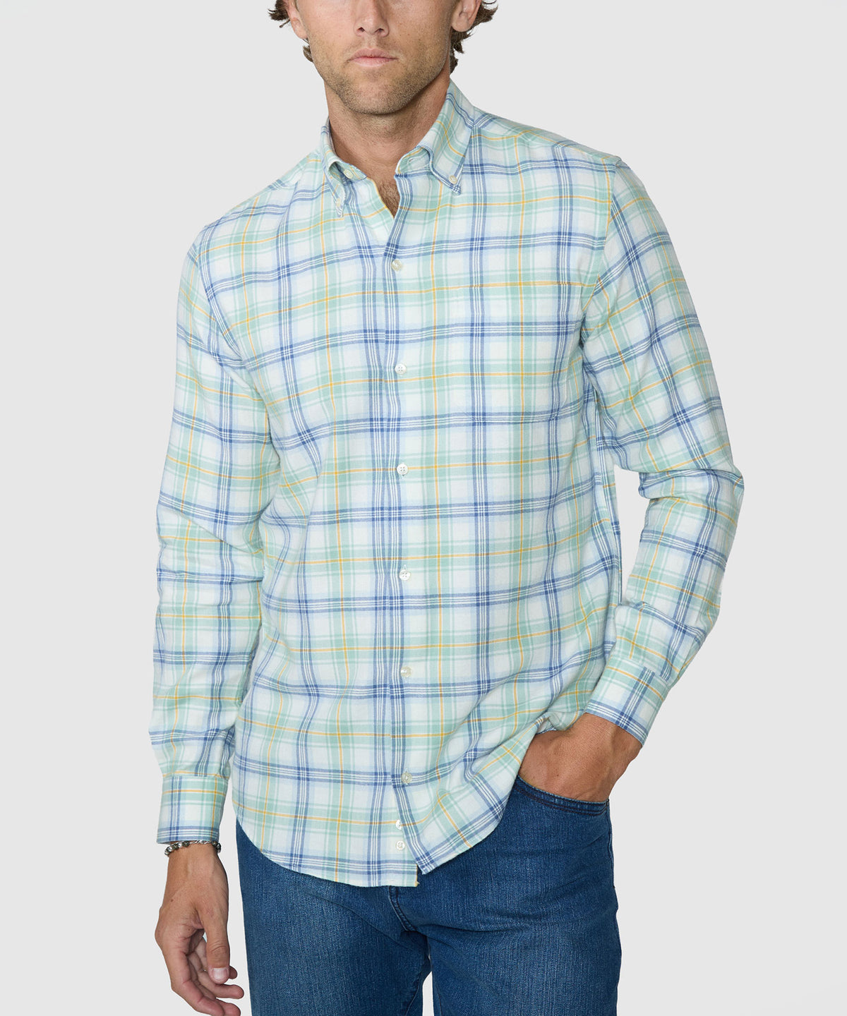 Long sleeve button-down plaid sport shirt with chest button placket, Westport Lifestyle Men's Big & Tall