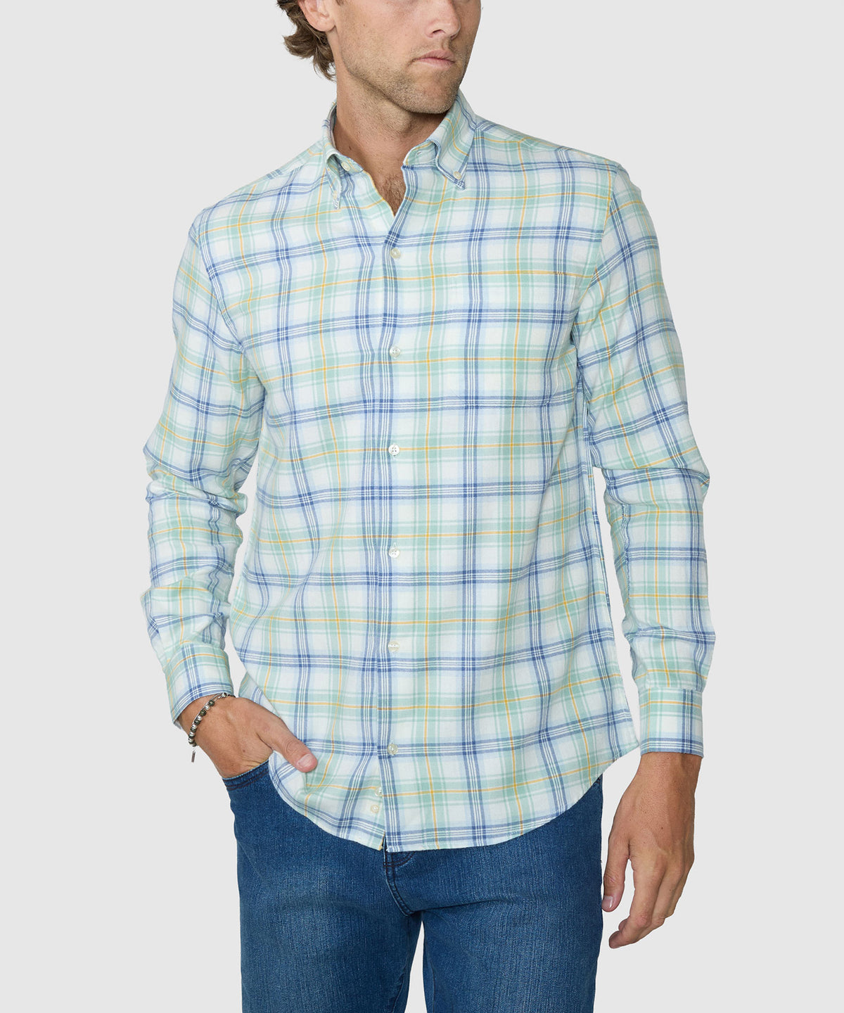 Long sleeve plaid sport shirt with button front and spread collar, Westport Lifestyle Men's Big & Tall