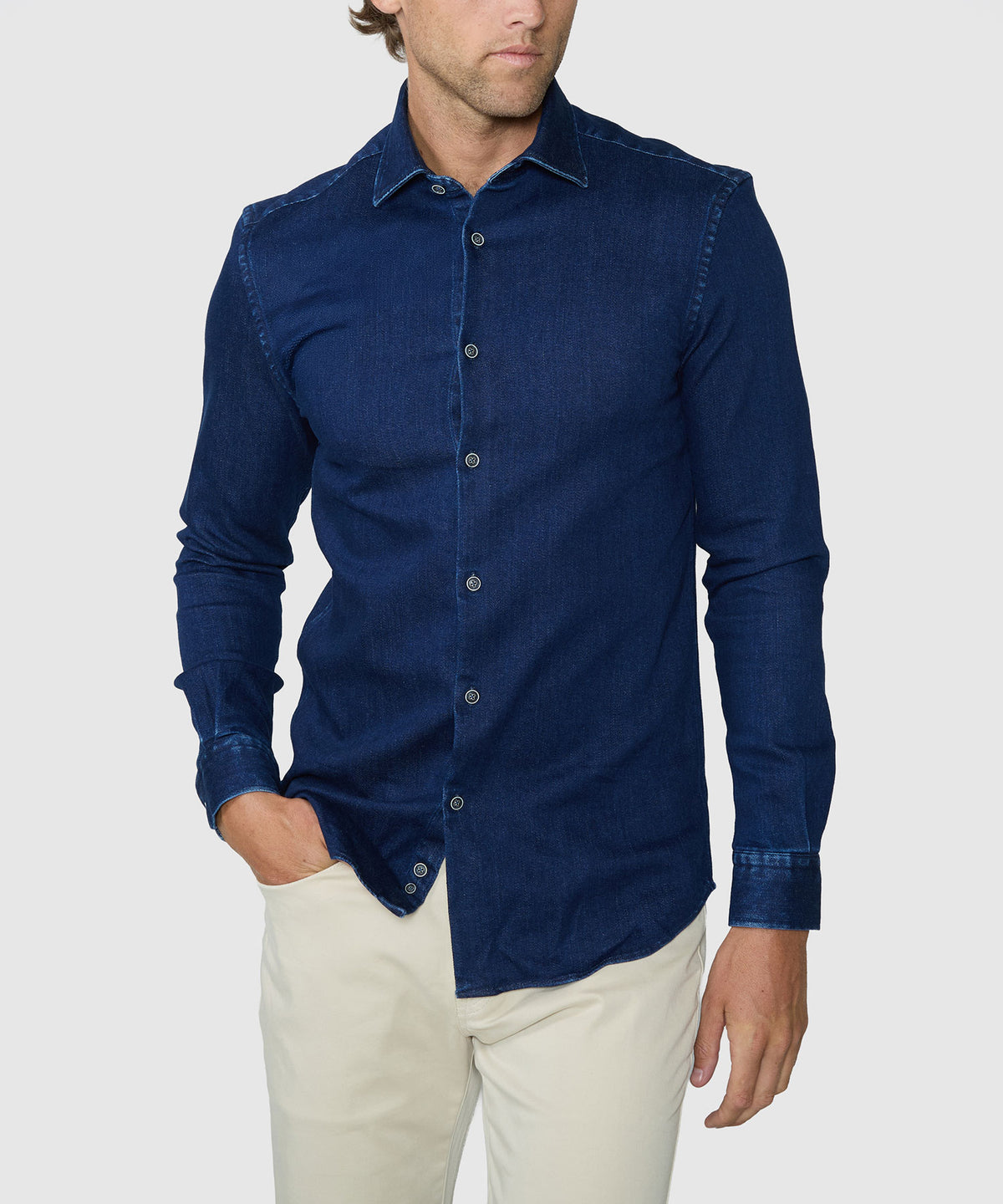 Westport Lifestyle Long Sleeve Button-Down Collar Sport Shirt - Denim, Men's Big & Tall