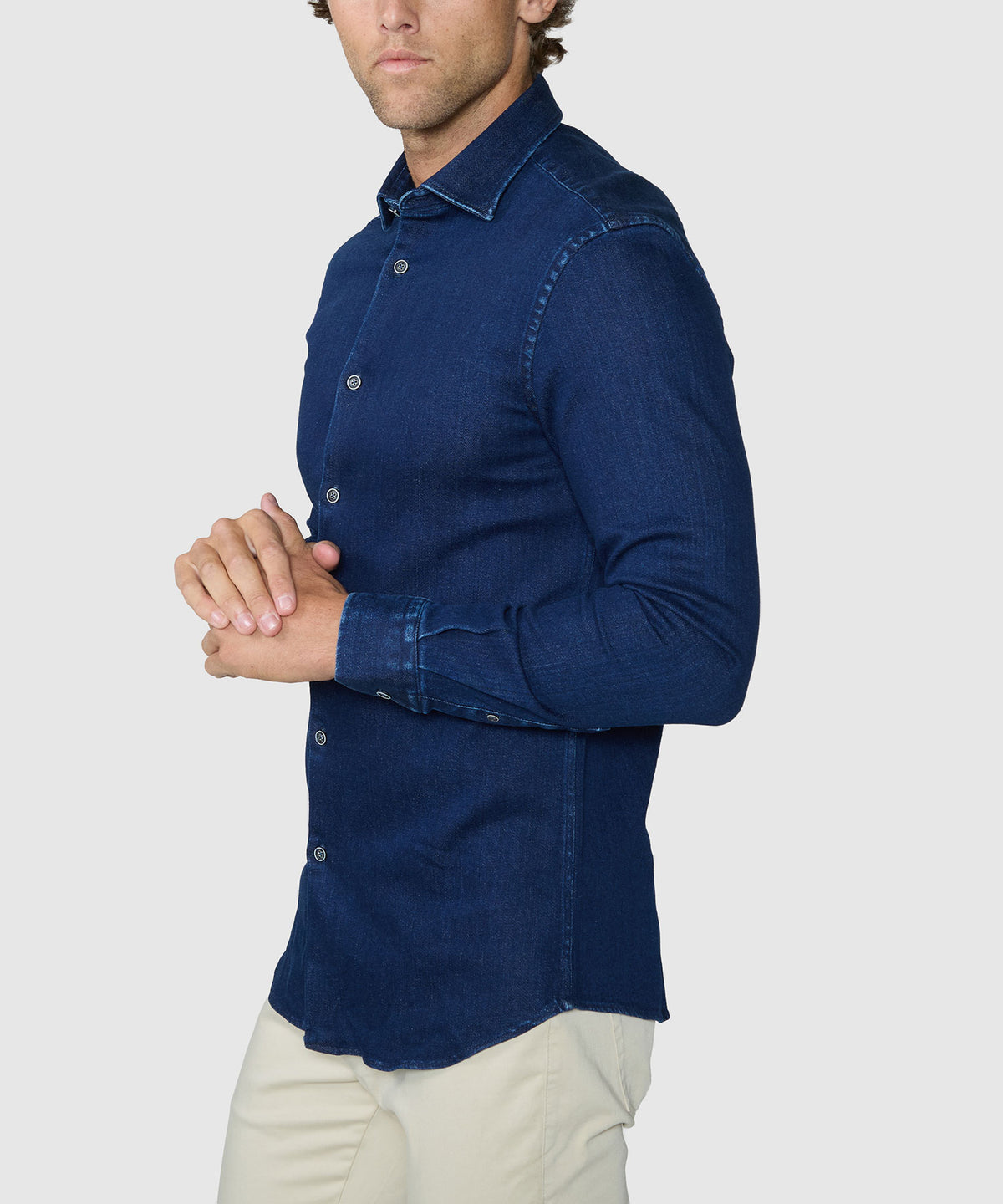 Westport Lifestyle Long Sleeve Button-Down Collar Sport Shirt - Denim, Men's Big & Tall