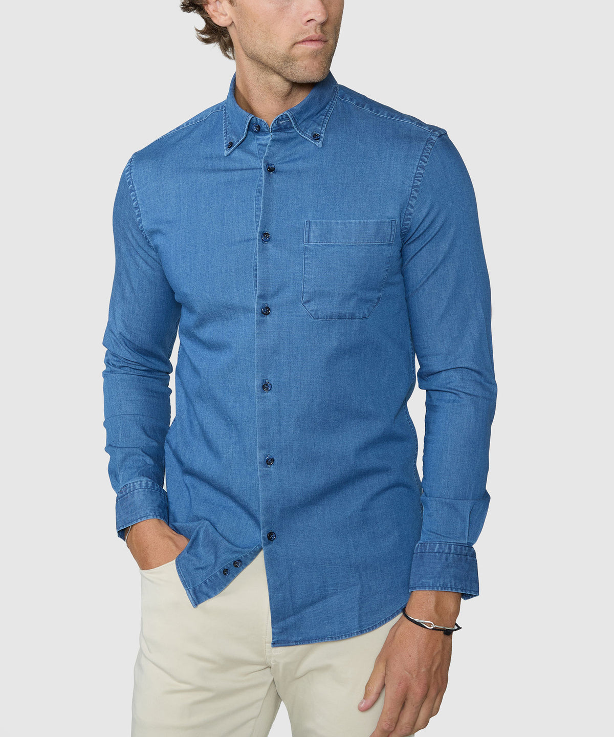 Westport Black Long Sleeve Button-Down Collar Denim Sport Shirt, Men's Big & Tall
