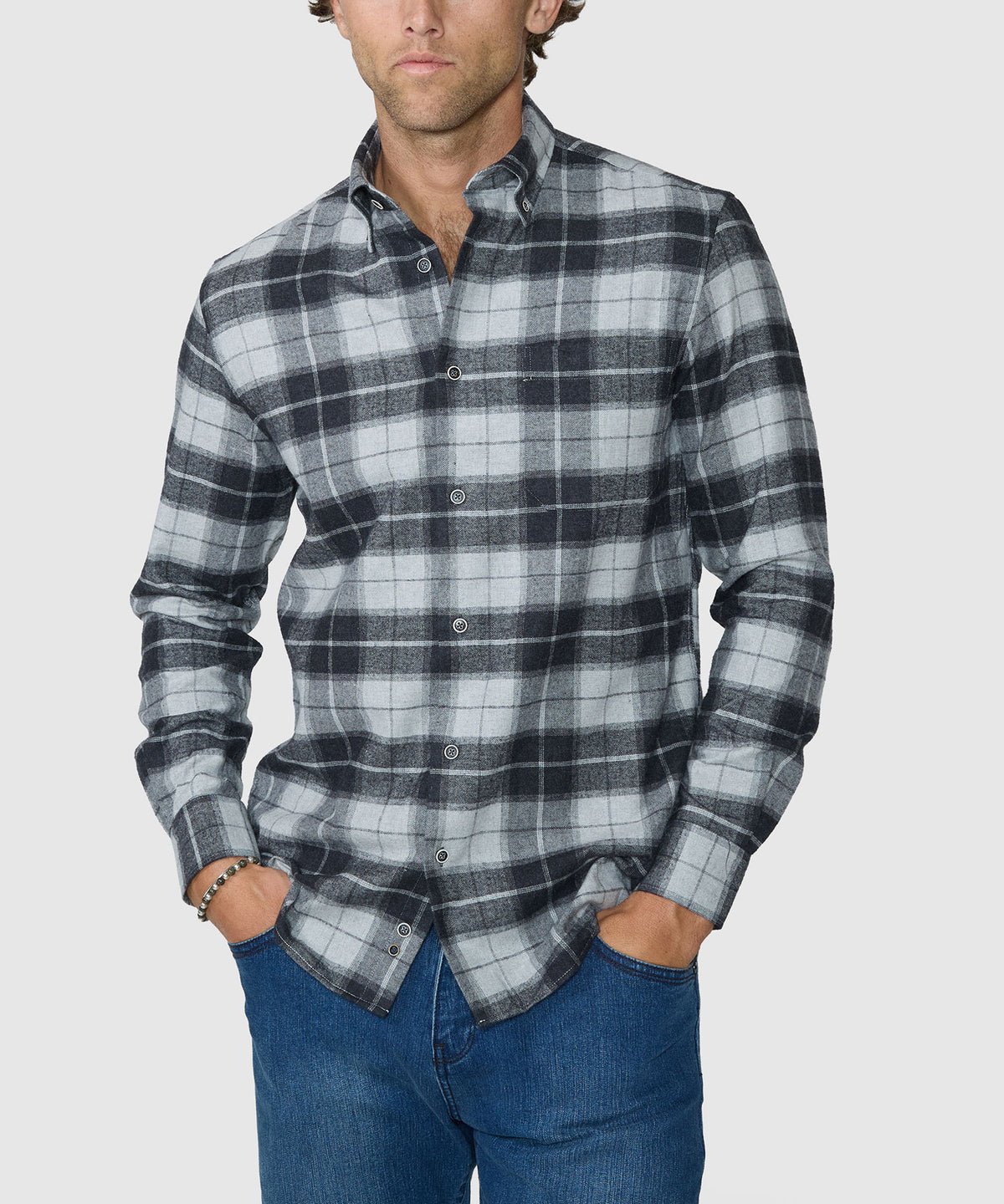 Plaid flannel long-sleeve sport shirt, button front and spread collar, Westport Lifestyle Men's Big & Tall