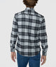 Back view of plaid flannel long-sleeve sport shirt with button front yoke
