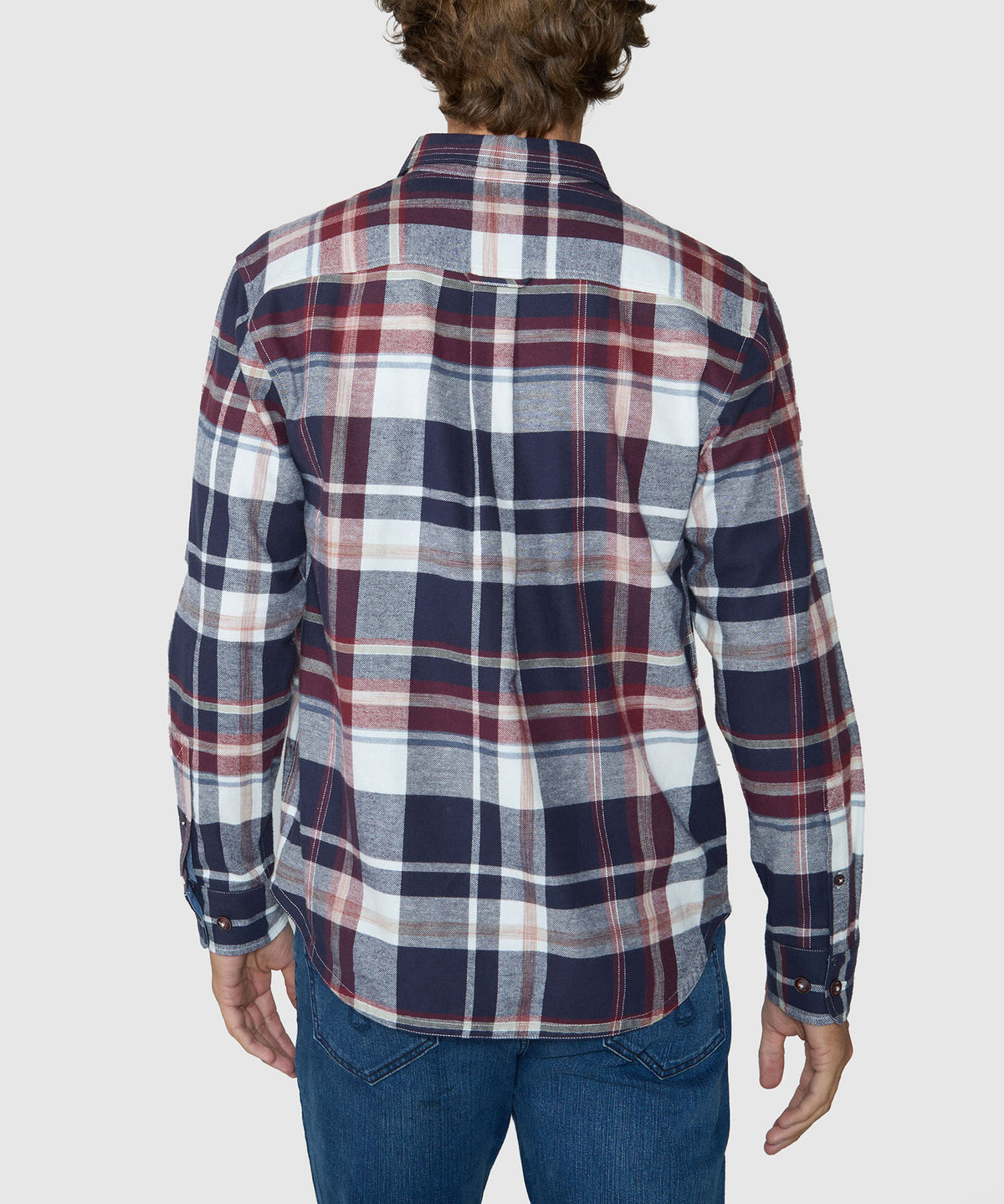 Men's plaid long-sleeve button-down shirt back view, full-length sleeves, Tommy Bahama Men's Big & Tall