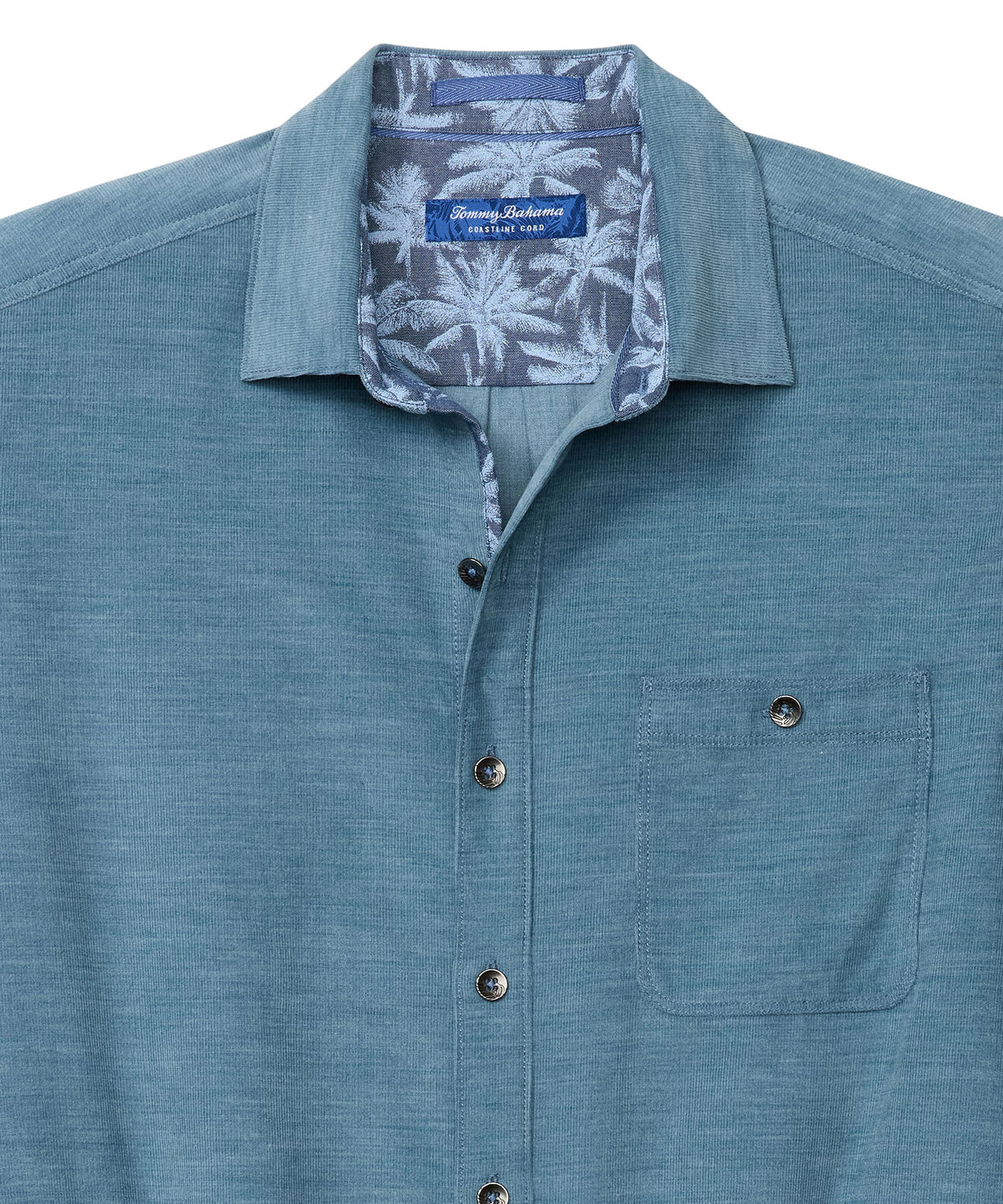 Men's long-sleeve sport shirt, blue spread collar with palm-print inside, button placket, Tommy Bahama Men's Big & Tall