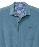 Men's long-sleeve sport shirt, blue spread collar with palm-print inside, button placket