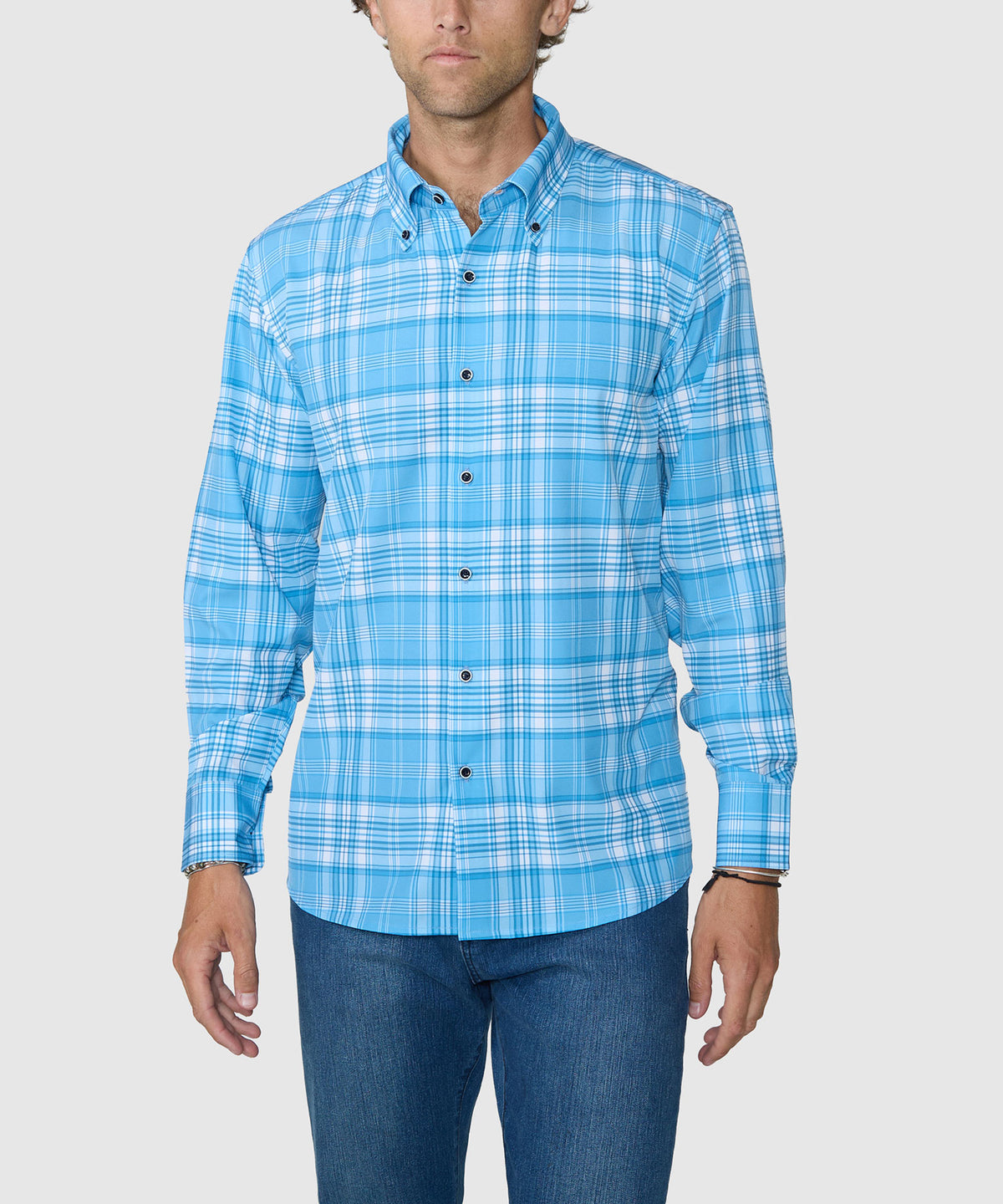 Westport No-Tuck Long Sleeve Button-Down Collar Stretch Performance Plaid Sport Shirt, Men's Big & Tall