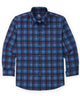 Navy blue plaid long-sleeve button-down sport shirt with stretch