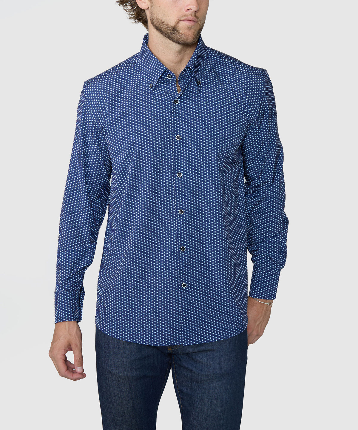 Westport No-Tuck Long Sleeve Button-Down Collar Stretch Performance Print Sport Shirt, Men's Big & Tall