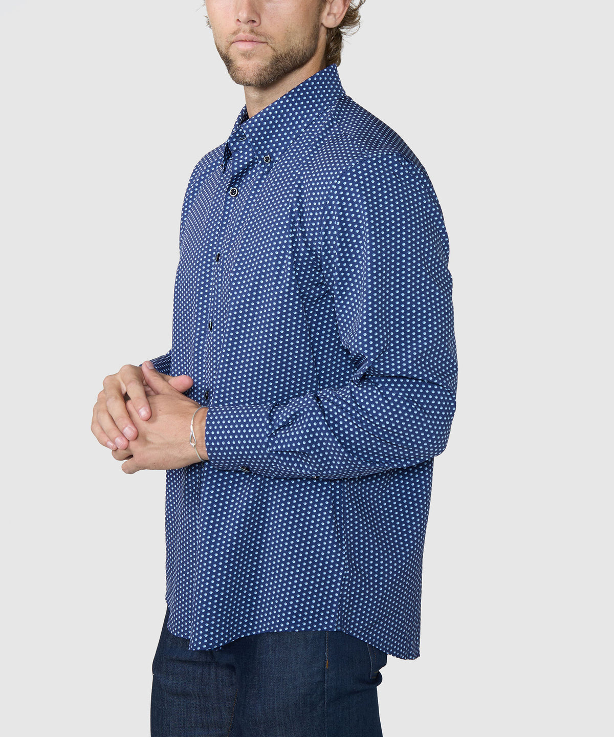Westport No-Tuck Long Sleeve Button-Down Collar Stretch Performance Print Sport Shirt, Men's Big & Tall