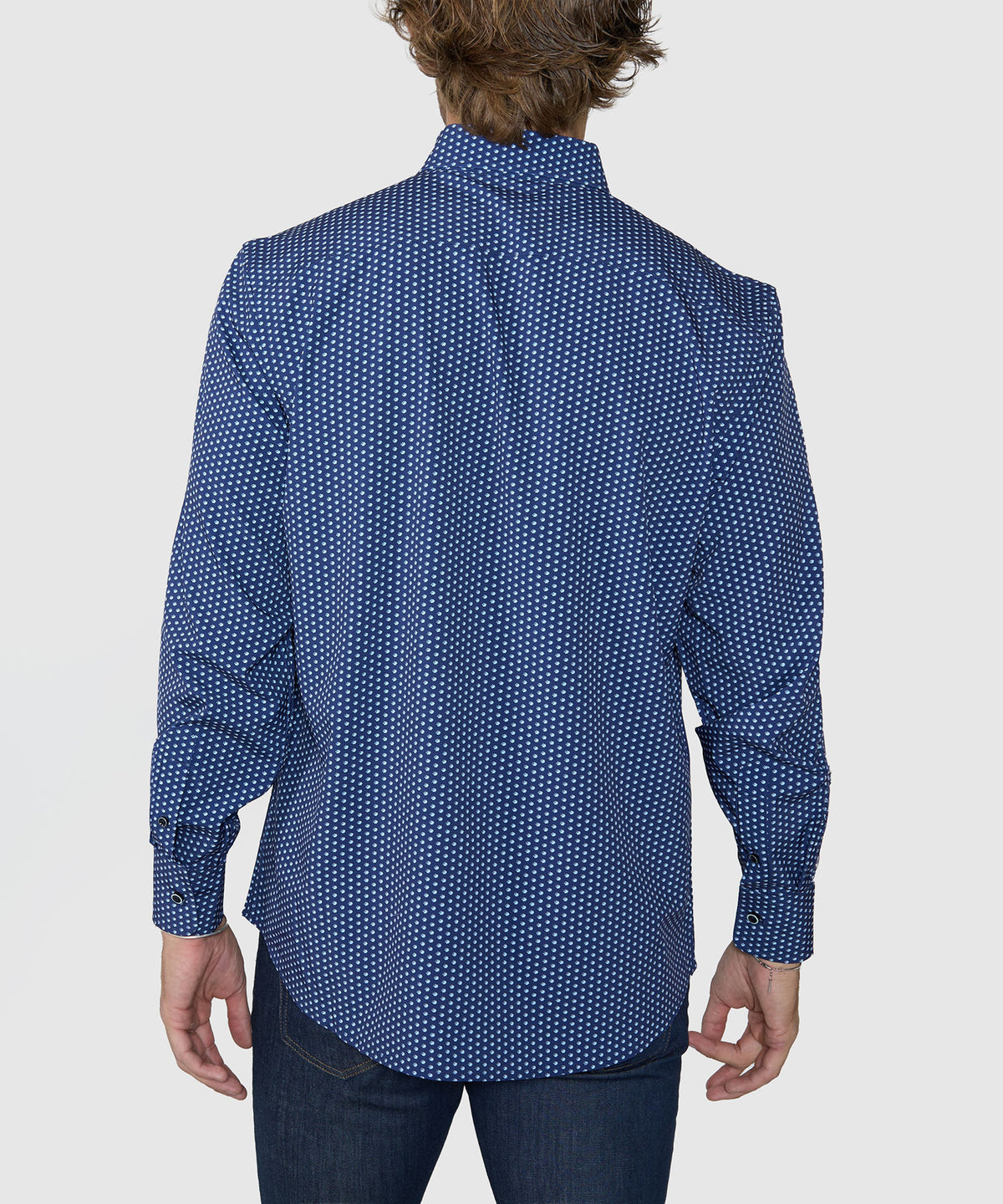 Westport No-Tuck Long Sleeve Button-Down Collar Stretch Performance Print Sport Shirt, Men's Big & Tall