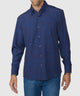 Westport No-Tuck Long Sleeve Button-Under Spread Collar Stretch Performance Medallion Print Sport Shirt - Navy
